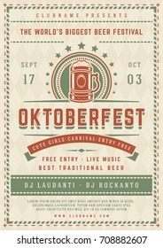 Oktoberfest beer festival celebration poster or flyer template retro typography. Oktoberfest Badge or Logo Retro Vector illustration.