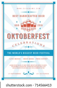 Oktoberfest beer festival celebration poster or flyer template retro typography. Oktoberfest Badge or Logo Retro Vector illustration.