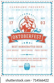 Oktoberfest beer festival celebration poster or flyer template retro typography. Oktoberfest Badge or Logo Retro Vector illustration.