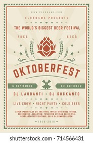 Oktoberfest beer festival celebration poster or flyer template retro typography. Oktoberfest Badge or Logo Retro Vector illustration.