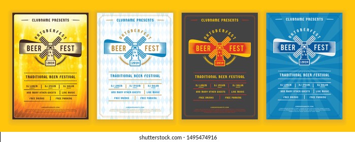 Oktoberfest beer festival celebration. Retro typography poster or flyer template for beer party. Set of different invitation design