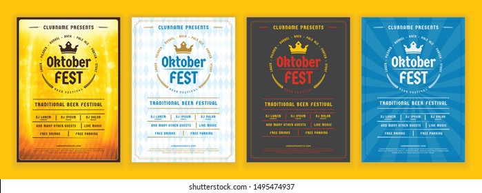 Oktoberfest beer festival celebration. Retro typography poster or flyer template for beer party. Set of different invitation design