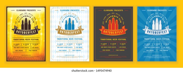 Oktoberfest beer festival celebration. Retro typography poster or flyer template for beer party. Set of different invitation design