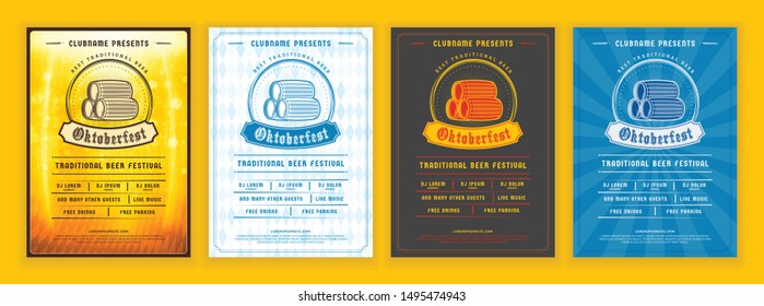 Oktoberfest beer festival celebration. Retro typography poster or flyer template for beer party. Set of different invitation design