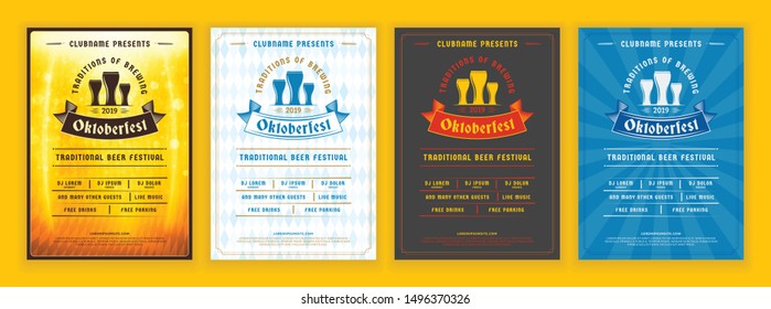 Oktoberfest beer festival celebration. Retro typography poster or flyer template for beer party. Set of different invitation design