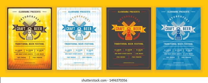 Oktoberfest beer festival celebration. Retro typography poster or flyer template for beer party. Set of different invitation design