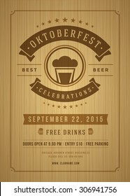 Oktoberfest beer festival celebration retro typography poster or flyer template. 
Textured background vector illustration.