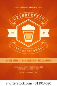 Oktoberfest beer festival celebration retro typography poster or flyer template. 