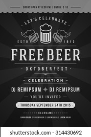 Oktoberfest beer festival celebration retro typographic poster or flyer template. 