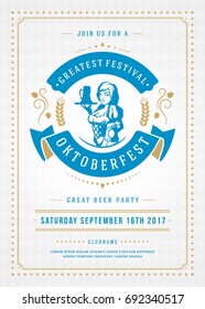 Oktoberfest beer festival celebration retro typography poster or flyer vector template. 