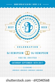 Oktoberfest beer festival celebration retro typography poster or flyer vector template. 