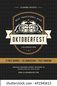 Oktoberfest beer festival celebration retro typography poster or flyer vector template. 