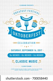 Oktoberfest beer festival celebration retro typography poster or flyer vector template.