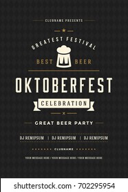 Oktoberfest beer festival celebration retro typography poster or flyer vector template.