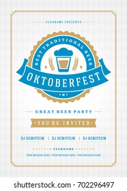 Oktoberfest beer festival celebration retro typography poster or flyer vector template.