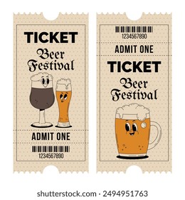 Oktoberfest Beer Festival celebration. Set of vertical ticket template entrance pass design or invitation for fest party. Vintage flat illustration.