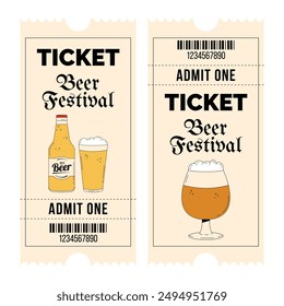 Oktoberfest Beer Festival celebration. Set of vertical ticket template entrance pass design or invitation for fest party. Vintage flat illustration.