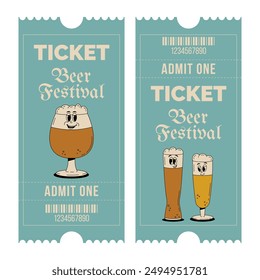 Oktoberfest Beer Festival celebration. Set of vertical ticket template entrance pass design or invitation for fest party. Vintage flat illustration.