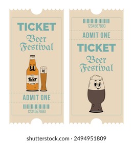 Oktoberfest Beer Festival celebration. Set of vertical ticket template entrance pass design or invitation for fest party. Vintage flat illustration.