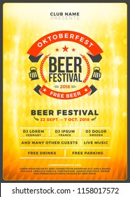 Oktoberfest beer festival celebration. Typography poster or flyer template for beer party. Vintage beer label on the golden beer background with light effects