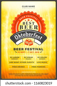 Oktoberfest beer festival celebration. Typography poster or flyer template for beer party. Vintage beer label on the golden beer background with light effects