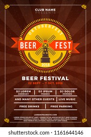 Oktoberfest beer festival celebration. Typography poster or flyer template for beer party. Vector illustration