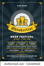 Oktoberfest beer festival celebration. Typography poster or flyer template for beer party. Vector illustration