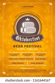 Oktoberfest beer festival celebration. Typography poster or flyer template for beer party. Vector illustration