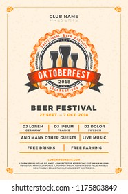 Oktoberfest beer festival celebration. Typography poster or flyer template for beer party. Vector illustration