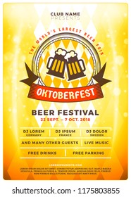 Oktoberfest beer festival celebration. Typography poster or flyer template for beer party. Vector illustration