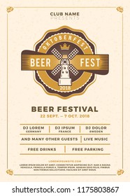 Oktoberfest beer festival celebration. Typography poster or flyer template for beer party. Vector illustration