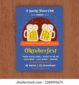 Oktoberfest beer festival celebration. Typography poster or flyer template for beer party. Vintage beer label on the golden beer background with light effects