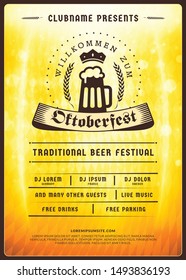 Oktoberfest beer festival celebration. Typography poster or flyer template for beer party. Vintage beer label