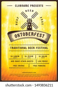 Oktoberfest beer festival celebration. Typography poster or flyer template for beer party. Vintage beer label