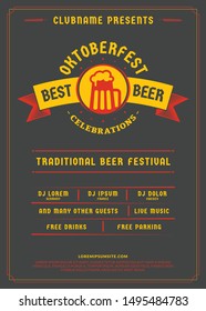 Oktoberfest beer festival celebration. Typography poster or flyer template for beer party. Vintage beer label