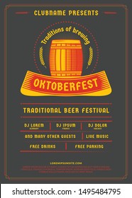 Oktoberfest beer festival celebration. Typography poster or flyer template for beer party. Vintage beer label
