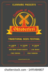 Oktoberfest beer festival celebration. Typography poster or flyer template for beer party. Vintage beer label