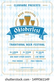 Oktoberfest beer festival celebration. Typography poster or flyer template for beer party. Vector illustration