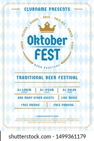 Oktoberfest beer festival celebration. Typography poster or flyer template for beer party. Vector illustration