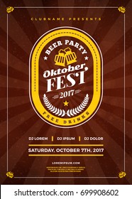 Oktoberfest beer festival celebration. Typography poster or flyer template for beer party