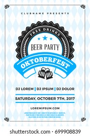 Oktoberfest beer festival celebration. Typography poster or flyer template for beer party