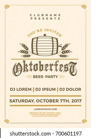 Oktoberfest beer festival celebration. Typography poster or flyer template for beer party
