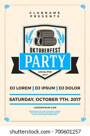 Oktoberfest beer festival celebration. Typography poster or flyer template for beer party