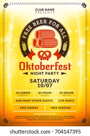 Oktoberfest beer festival celebration. Typography poster or flyer template for beer party. Vintage beer label on the golden beer background with light effects