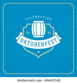 Oktoberfest beer festival celebration vintage greeting card or poster and blue checkered background vector illustration.