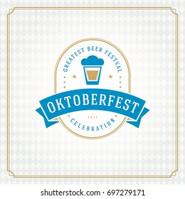 Oktoberfest beer festival celebration vintage greeting card or poster and checkered background vector illustration.