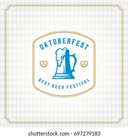 Oktoberfest beer festival celebration vintage greeting card or poster and checkered background vector illustration.