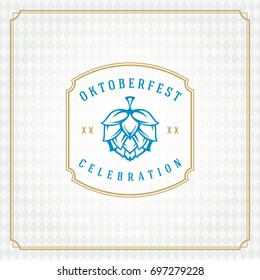 Oktoberfest beer festival celebration vintage greeting card or poster and checkered background vector illustration.