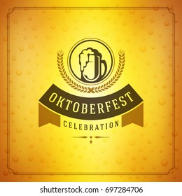 Oktoberfest beer festival celebration vintage greeting card or poster and beer background vector illustration.