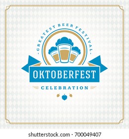 Oktoberfest beer festival celebration vintage greeting card or poster and checkered background vector illustration.